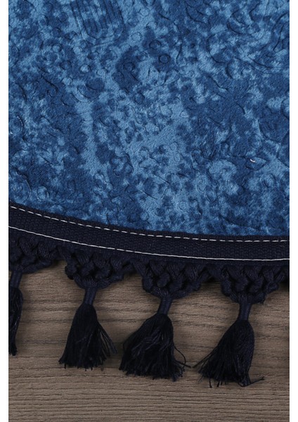 Nova Lacivert Yuvarlak 100X100 cm Ponpon Saçaklı Kaymaz Tabanlı Makinede Yıkanabilir Banyo Paspası fiyatları