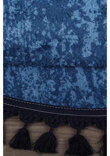 Nova Lacivert Yuvarlak 100X100 cm Ponpon Saçaklı Kaymaz Tabanlı Makinede Yıkanabilir Banyo Paspası indirimleri