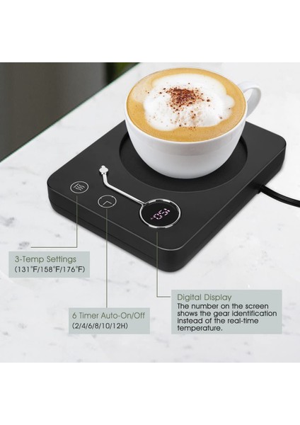 Masa Için Kupa Isıtıcı Kahve Isıtıcı: 3 Sıcaklık Ayarı Otomatik Açma/kapama Kahve Fincanı Isıtıcı, 12 Saat Zamanlayıcı ile Siyah Abd Tak (Yurt Dışından) indirimleri