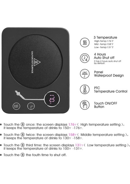Masa Için Kupa Isıtıcı Kahve Isıtıcı: 3 Sıcaklık Ayarı Otomatik Açma/kapama Kahve Fincanı Isıtıcı, 12 Saat Zamanlayıcı ile Siyah Ab Tak (Yurt Dışından) fırsatları