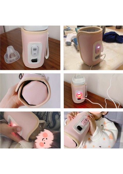USB Süt Su Isıtıcı Seyahat Arabası Yalıtımlı Çanta Dijital Ekran Bebek Biberon Isıtıcı Açık Kış-Pembe (Yurt Dışından)