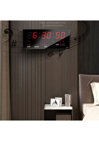 LED Sürekli Takvim Elektronik Saat Dijital Duvar Saati Alarm Saatlik Chiming Sıcaklık Masa Saatleri Ev Ofis Kırmızı (Yurt Dışından)