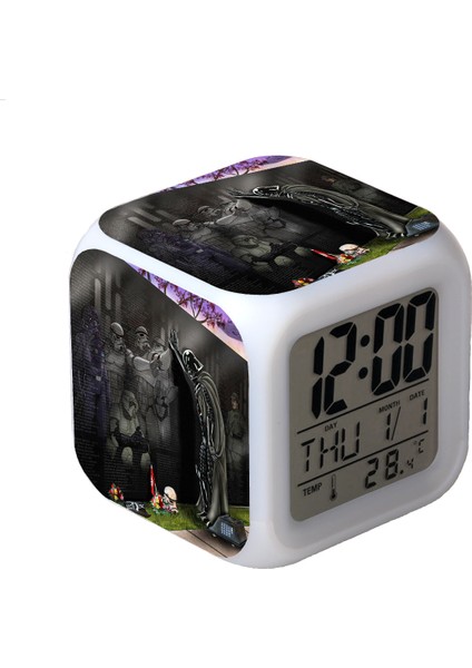 7 Renkli LED Kare Dijital Alarmlı Saat - Beyaz (Yurt Dışından)