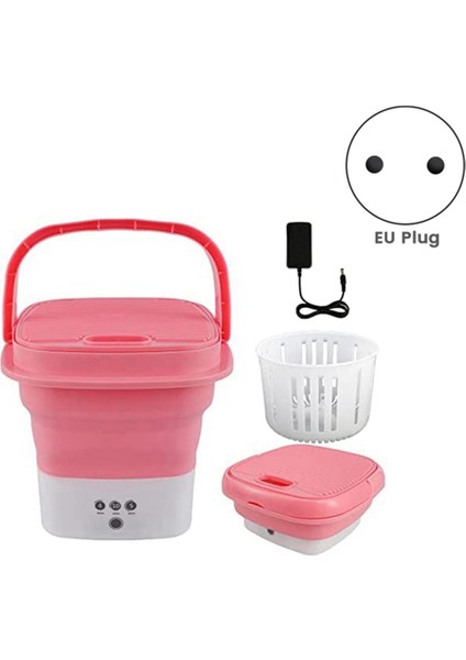 Pembe Taşınabilir Seyahat Çamaşır Makinesi, Küçük Katlanabilir Drenaj Sepeti ile Mini Katlanır Çamaşır Makinesi Kombinasyonu Ab Tak (Yurt Dışından)