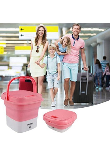 Pembe Taşınabilir Seyahat Çamaşır Makinesi, Küçük Katlanabilir Drenaj Sepeti ile Mini Katlanır Çamaşır Makinesi Kombinasyonu Ab Tak (Yurt Dışından)