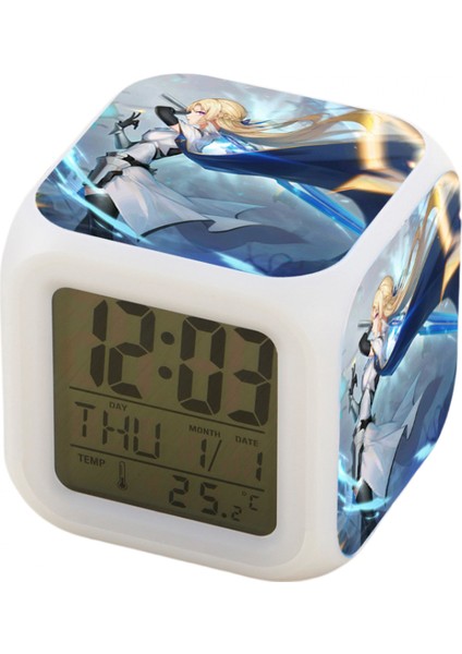 7 Renkli LED Kare Dijital Alarmlı Saat - Beyaz (Yurt Dışından)