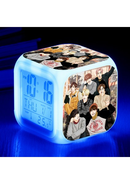 7 Renkli LED Kare Dijital Alarmlı Saat - Beyaz (Yurt Dışından)