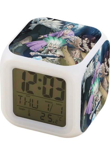 7 Renkli LED Kare Dijital Alarmlı Saat - Beyaz (Yurt Dışından)