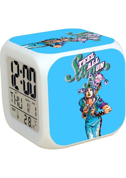 7 Renkli LED Kare Dijital Alarmlı Saat - Beyaz (Yurt Dışından)