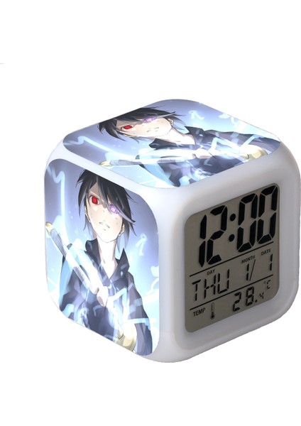 7 Renkli LED Kare Dijital Alarmlı Saat - Beyaz (Yurt Dışından)