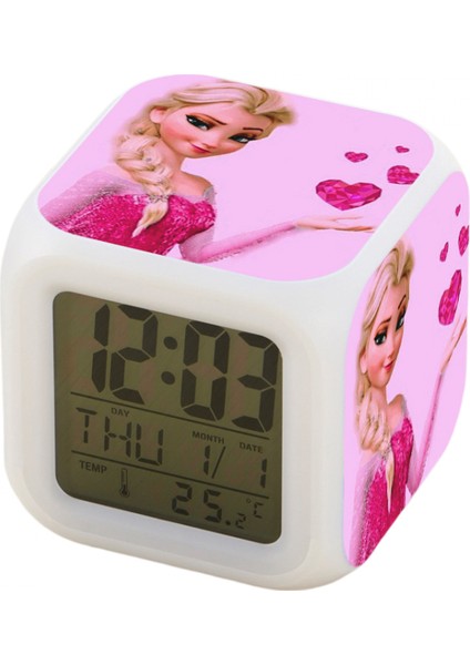 7 Renkli LED Kare Dijital Alarmlı Saat - Beyaz (Yurt Dışından)