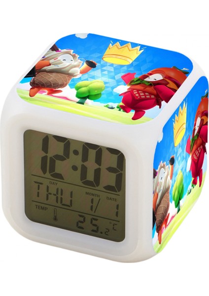 7 Renkli LED Kare Dijital Alarmlı Saat - Beyaz (Yurt Dışından)