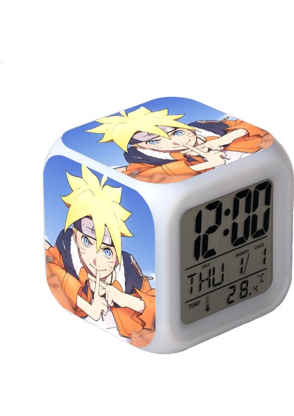 7 Renkli LED Kare Dijital Alarmlı Saat - Beyaz (Yurt Dışından)