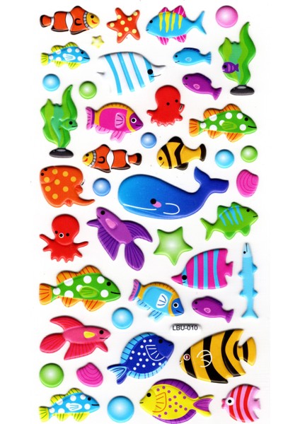 Sticker Kabartmalı Stiker Defter, Planlayıcı Etiket (LBU-010) - 17X9 cm - Sevimli Balıklar