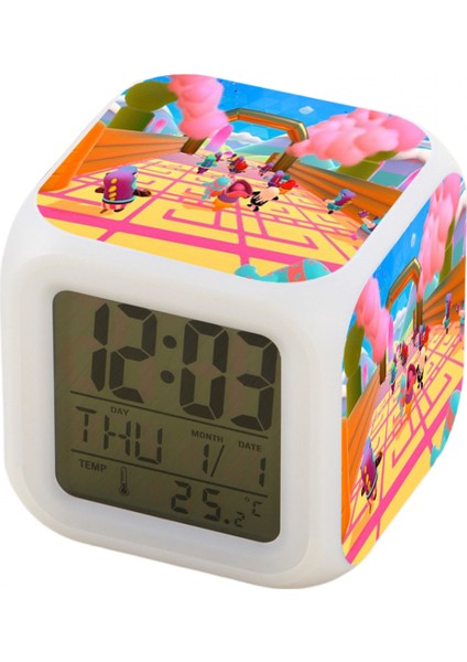 7 Renkli LED Kare Dijital Alarmlı Saat - Beyaz (Yurt Dışından)