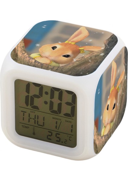 7 Renkli LED Kare Dijital Alarmlı Saat - Beyaz (Yurt Dışından)