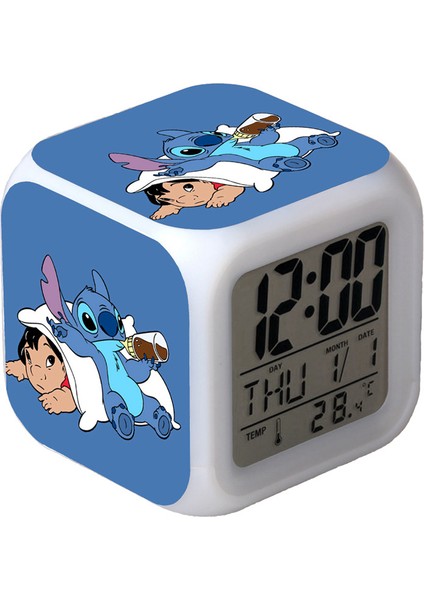 7 Renkli LED Kare Dijital Alarmlı Saat - Beyaz (Yurt Dışından)