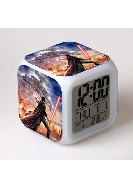 7 Renkli LED Kare Dijital Alarmlı Saat - Beyaz (Yurt Dışından)