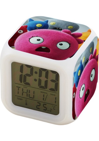 7 Renkli LED Kare Dijital Alarmlı Saat - Beyaz (Yurt Dışından)