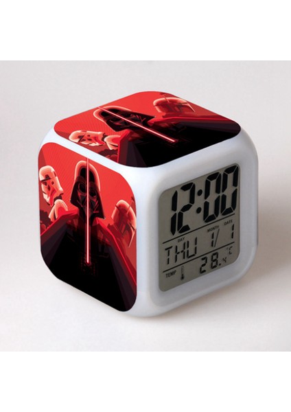 7 Renkli LED Kare Dijital Alarmlı Saat - Beyaz (Yurt Dışından)