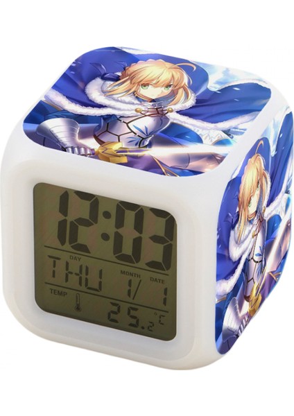 7 Renkli LED Kare Dijital Alarmlı Saat - Beyaz (Yurt Dışından)