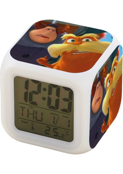 7 Renkli LED Kare Dijital Alarmlı Saat - Beyaz (Yurt Dışından)
