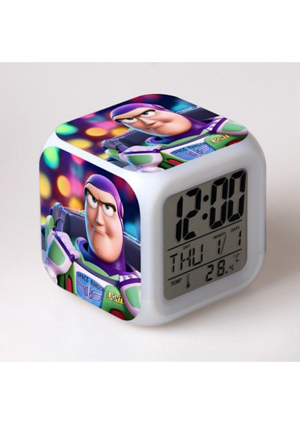 7 Renkli LED Kare Dijital Alarmlı Saat - Beyaz (Yurt Dışından)