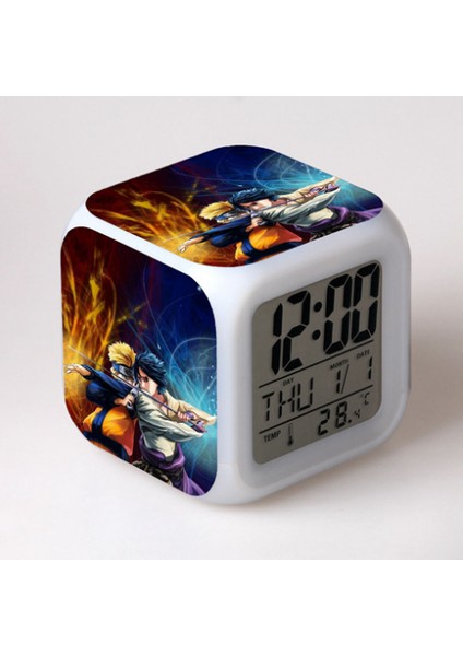 7 Renkli LED Kare Dijital Alarmlı Saat - Beyaz (Yurt Dışından)