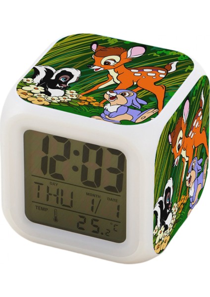 7 Renkli LED Kare Dijital Alarmlı Saat - Beyaz (Yurt Dışından)