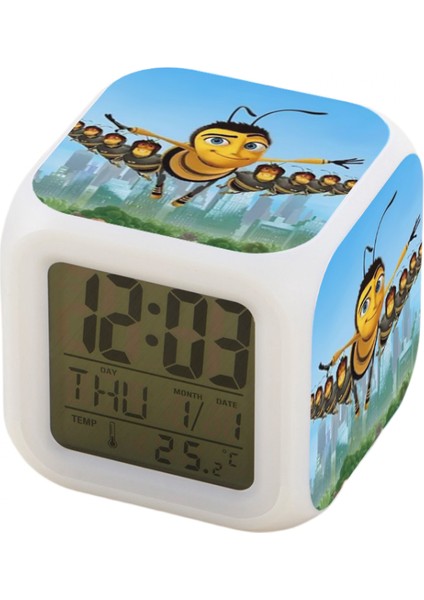 7 Renkli LED Kare Dijital Alarmlı Saat - Beyaz (Yurt Dışından)