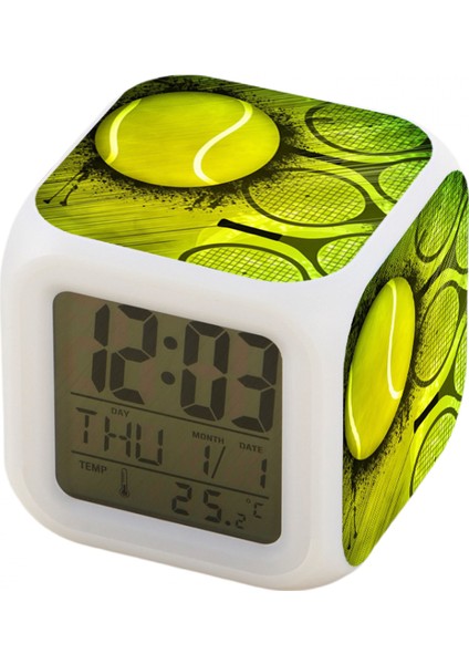 7 Renkli LED Kare Dijital Alarmlı Saat - Beyaz (Yurt Dışından)