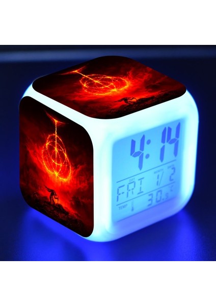 7 Renkli LED Kare Dijital Alarmlı Saat - Beyaz (Yurt Dışından)