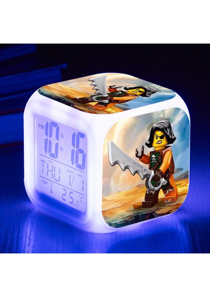 7 Renkli LED Kare Dijital Alarmlı Saat - Beyaz (Yurt Dışından)