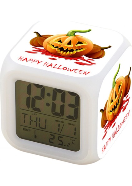 7 Renkli LED Kare Dijital Alarmlı Saat - Beyaz (Yurt Dışından)
