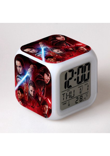 7 Renkli LED Kare Dijital Alarmlı Saat - Beyaz (Yurt Dışından)