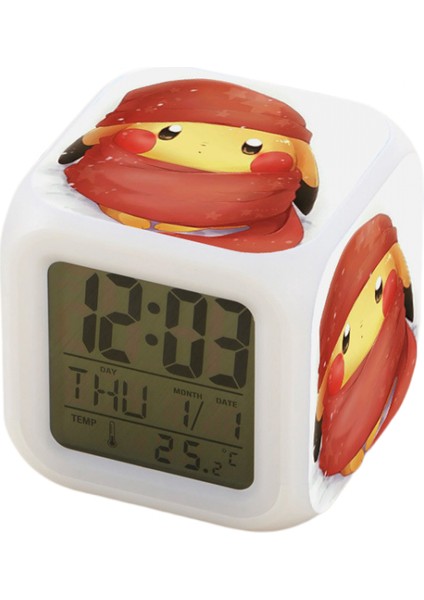 7 Renkli LED Kare Dijital Alarmlı Saat - Beyaz (Yurt Dışından)