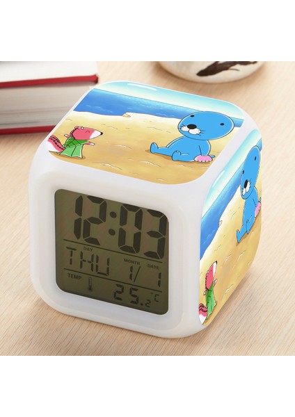 7 Renkli LED Kare Dijital Alarmlı Saat - Beyaz (Yurt Dışından)