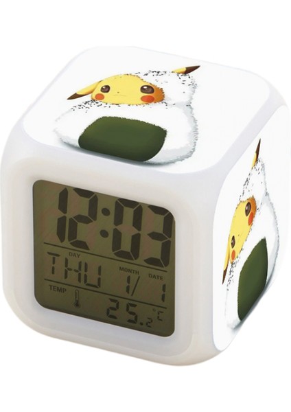 7 Renkli LED Kare Dijital Alarmlı Saat - Beyaz (Yurt Dışından)