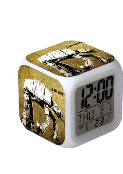7 Renkli LED Kare Dijital Alarmlı Saat - Beyaz (Yurt Dışından)