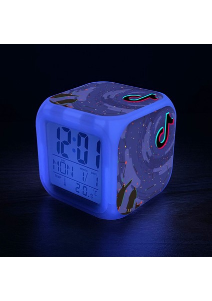 7 Renkli LED Kare Dijital Alarmlı Saat - Beyaz (Yurt Dışından)