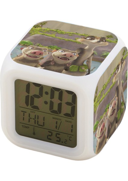 7 Renkli LED Kare Dijital Alarmlı Saat - Beyaz (Yurt Dışından)