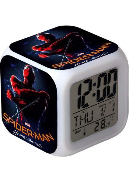 7 Renkli LED Kare Dijital Alarmlı Saat - Beyaz (Yurt Dışından)