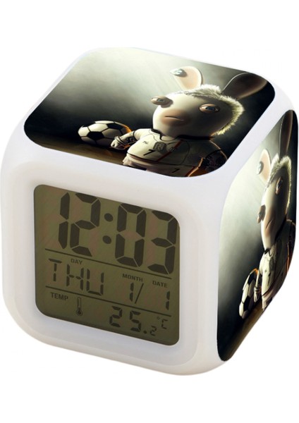 7 Renkli LED Kare Dijital Alarmlı Saat - Beyaz (Yurt Dışından)