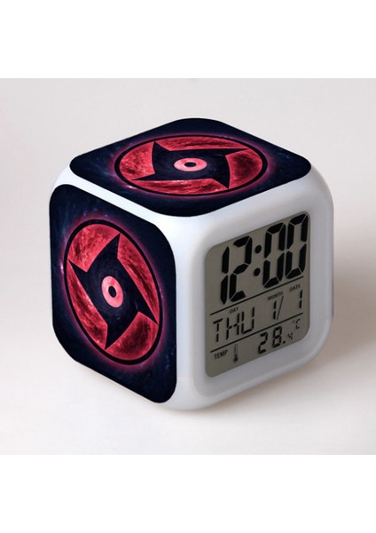 7 Renkli LED Kare Dijital Alarmlı Saat - Beyaz (Yurt Dışından)