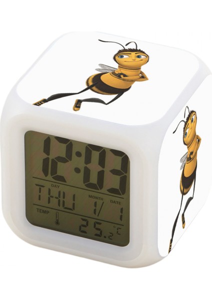 7 Renkli LED Kare Dijital Alarmlı Saat - Beyaz (Yurt Dışından)