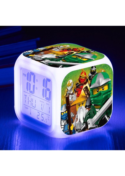 7 Renkli LED Kare Dijital Alarmlı Saat - Beyaz (Yurt Dışından)