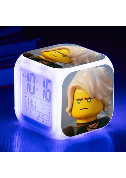 7 Renkli LED Kare Dijital Alarmlı Saat - Beyaz (Yurt Dışından)