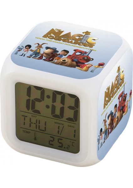 7 Renkli LED Kare Dijital Alarmlı Saat - Beyaz (Yurt Dışından)