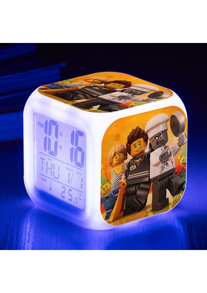 7 Renkli LED Kare Dijital Alarmlı Saat - Beyaz (Yurt Dışından)