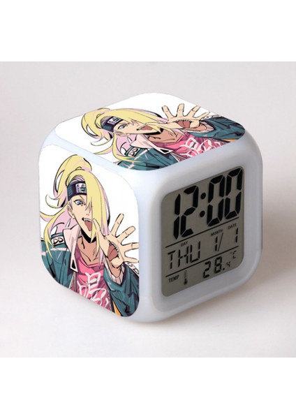 7 Renkli LED Kare Dijital Alarmlı Saat - Beyaz (Yurt Dışından)